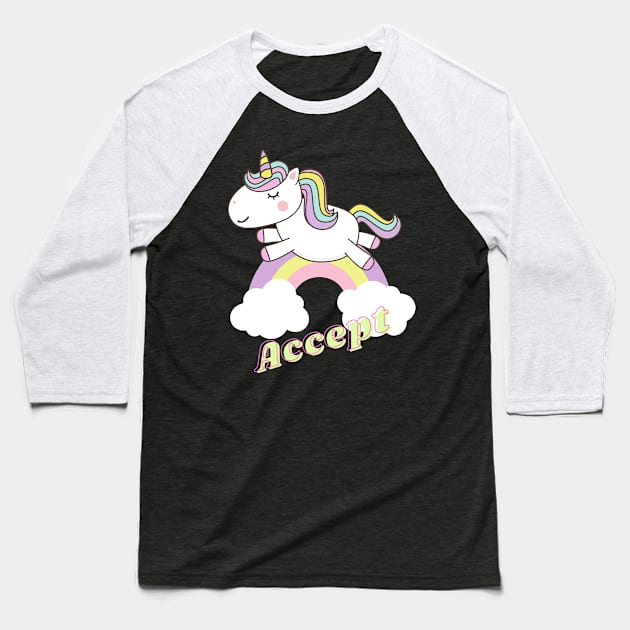 accept ll unicorn Baseball T-Shirt by j and r